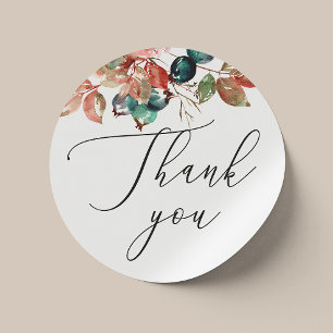 Sticker Rond Remerciements de Mariage Élégants   Feuilles d'Aut
