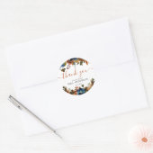 Sticker Rond Remerciements de Mariage Floral Bleu Marine Brun (Enveloppe)