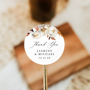 Sticker Rond Remerciements de mariage floraux d'automne rustiqu