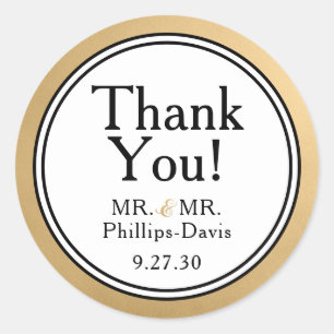 Sticker Rond Remerciements de mariage LGBTQ or moderne
