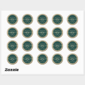 Sticker Rond Remerciements de mariage Or et Vert Emeraude (Feuille)
