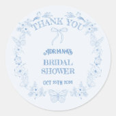 Sticker Rond Remerciements de mariage Toile De Jouy Bleu (Devant)
