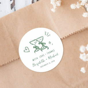Sticker Rond Remerciements de mariage verts dessinés à la main