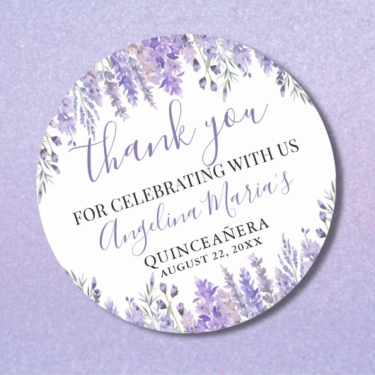 Sticker Rond Remerciements de Quinceanera Violette