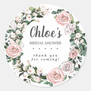 Sticker Rond Remerciements Fête de Mariage Floral Rose Violet R