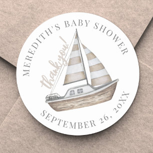Sticker Rond Remerciements Fête de Naissance Thème Marin