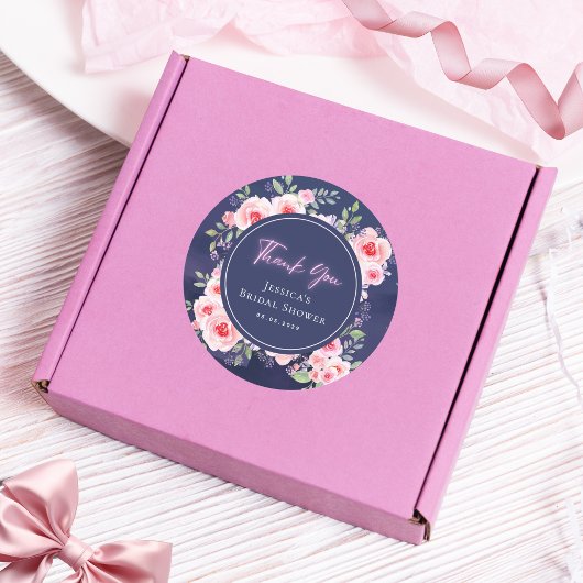Sticker Rond Remerciements Fleuris Rose et Violet Néon pour Mar