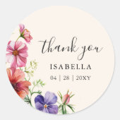 Sticker Rond Remerciements Fleurs de Fleur d'Eau Aquarelle pour (Devant)