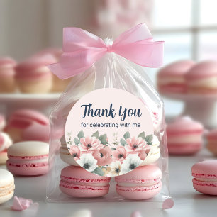 Sticker Rond Remerciements Floraux Aquarelle Rose Blanc