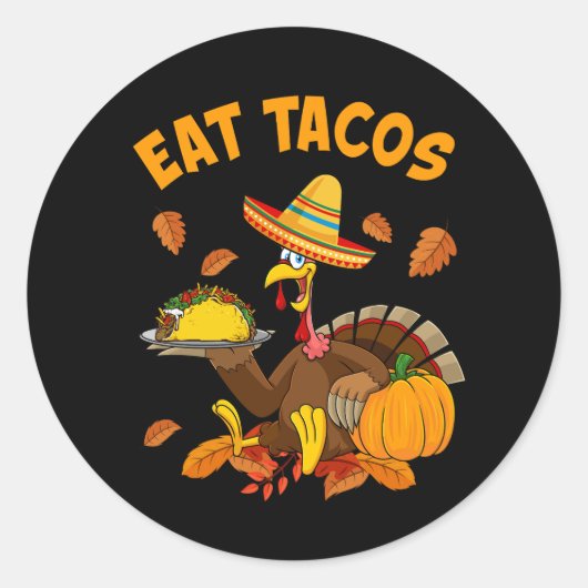 Sticker Rond Remerciements Mexique Turquie Mange Tacos Thanksgi (Devant)