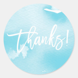 Sticker Rond REMERCIEMENTS moderne aquarelle bleu aqua lettrage