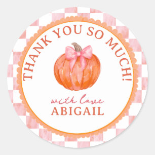 Sticker Rond Remerciements pour Baby Shower Citrouille Aquarell