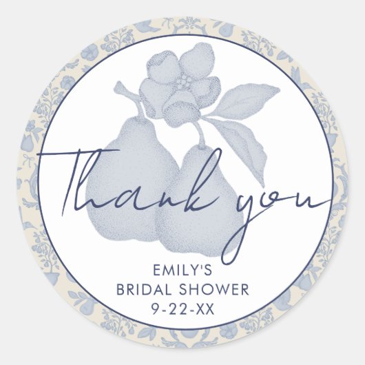 Sticker Rond Remerciements pour Baby Shower de mariage Dusty Bl (Devant)