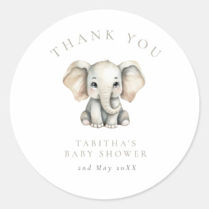 Sticker Rond Remerciements pour Baby Shower Éléphant Petit Caca