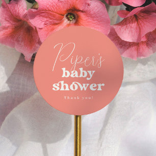 Sticker Rond Remerciements pour Baby Shower Fille Rétro Calligr