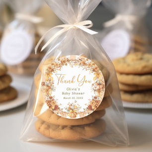 Sticker Rond Remerciements pour Baby Shower Fleur de Citrouille