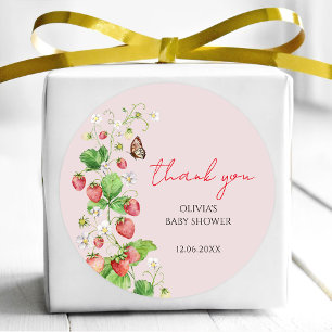 Sticker Rond Remerciements pour Baby Shower Fraise