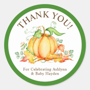 Sticker Rond Remerciements pour Baby Shower Little Pumpkin