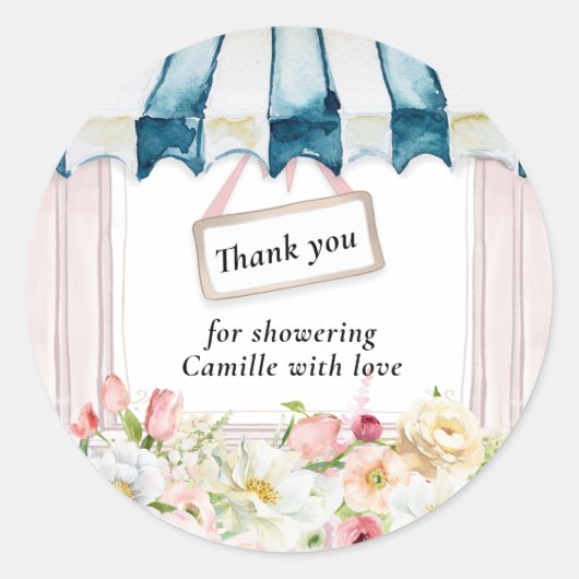 Sticker Rond Remerciements pour Baby Shower Mariée Jardin Flora (Devant)