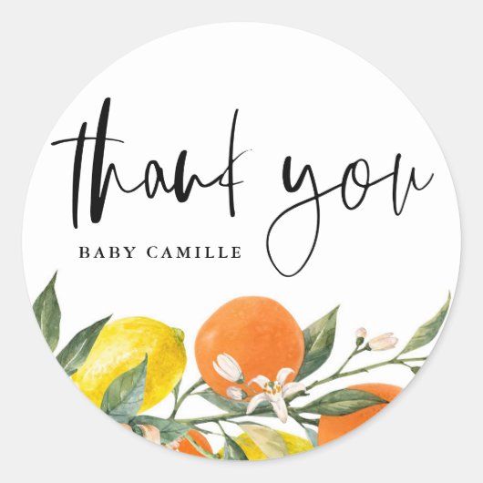 Sticker Rond Remerciements pour Baby Shower sur le thème botani (Devant)