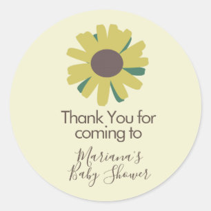 Sticker Rond Remerciements pour Baby Shower Tournesols Végétati