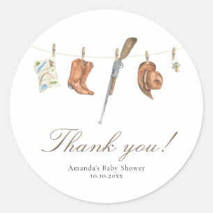 Sticker Rond Remerciements pour Baby Shower Watercolor Hunter