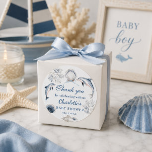 Sticker Rond Remerciements pour garçon de Baby Shower Bleu Côti