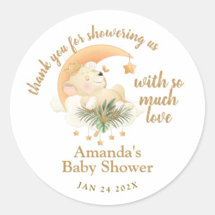 Sticker Rond Remerciements pour la Baby Shower du petit Lion