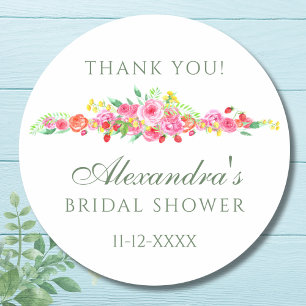 Sticker Rond Remerciements pour la Baby Shower Rose Pivoine