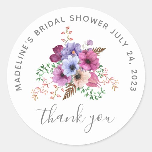 Sticker Rond Remerciements pour la fête prénuptiale de thé flor (Devant)