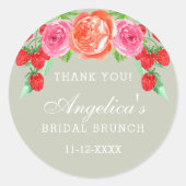 Sticker Rond Remerciements pour le brunch de mariage aux pivoin (Devant)