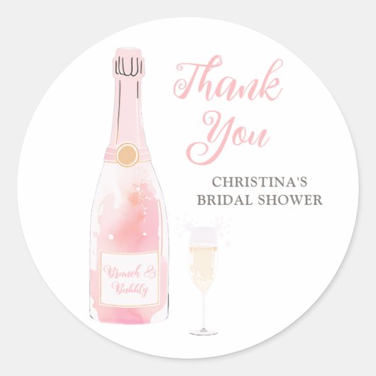 Sticker Rond Remerciements pour une Baby Shower au Champagne Ro (Devant)