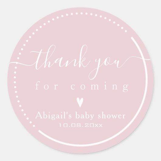 Sticker Rond Remerciements pour une Baby Shower Rose avec Calli (Devant)