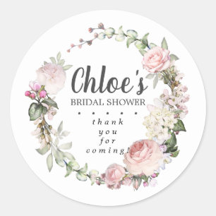 Sticker Rond Remerciements pour une Baby Shower Rustique Rose F