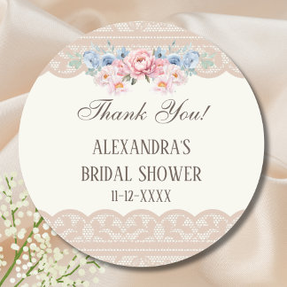 Sticker Rond Remerciements pour une douche de mariée en dentell