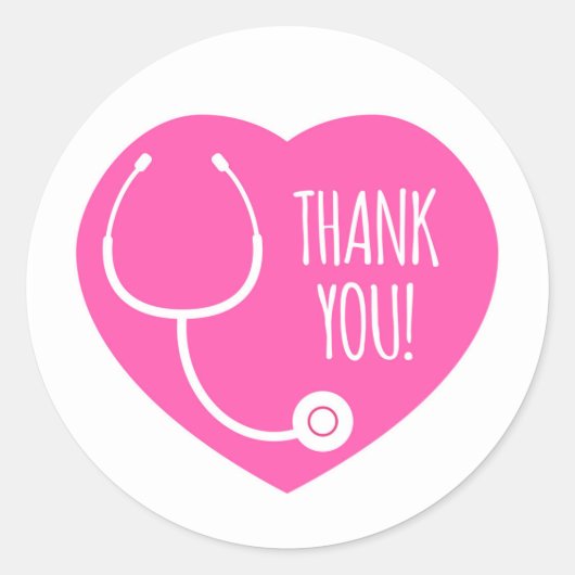 Sticker Rond Remerciements | Stethoscope Coeur Rose (Devant)