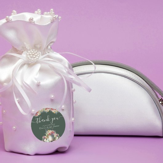 Sticker Rond Remerciements Typographie Fleurs printanières Réce