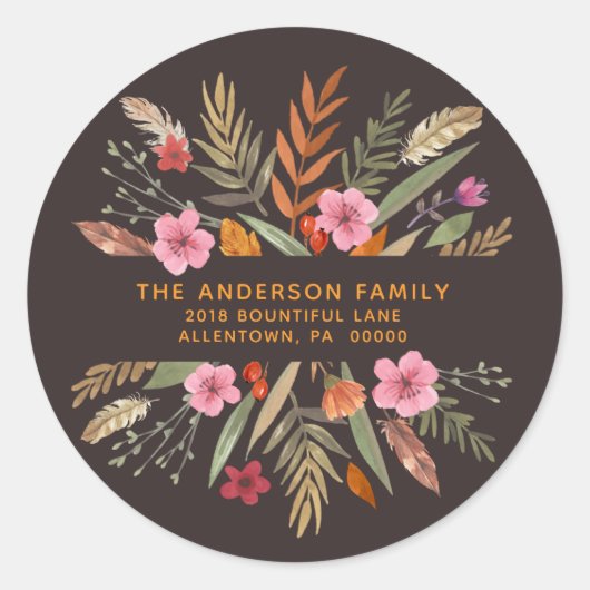 STICKER ROND REMERCIER FESTIVE FALL FOLIAGE ADRESSE DE RETOUR (Devant)