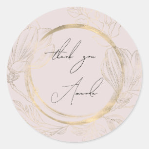 Sticker Rond Remercier Nom Floral Poudre Or Mariage Robe de mar