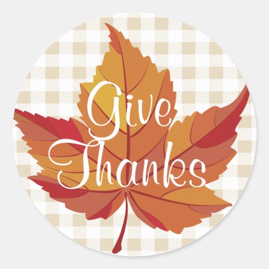 Sticker Rond Remerciez Fall Orange Leaf & Plaid (Devant)
