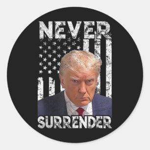 Sticker Rond Remettre Trump Mug Shot 2024 - Drapeau américain f