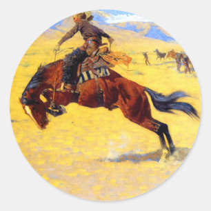 Sticker Rond Remington Old West Horse et Cowboy