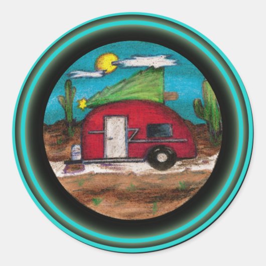 Sticker Rond Remorque de Noël avec arbre (Devant)