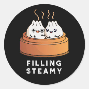 Sticker Rond Remplissage Steamy Funny Dimsum Bao Pun Dark BG