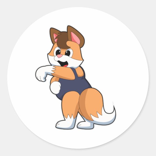 Sticker Rond Renard à la natation avec maillot de bain (Devant)