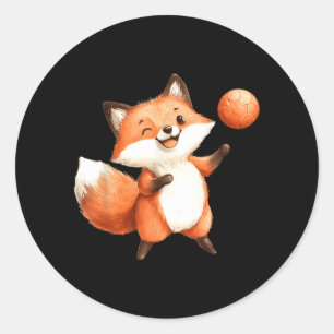 Sticker Rond Renard aquarelle mignon jouant au ballon de footba