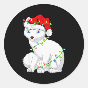 Sticker Rond Renard Arctique Amateur d'Animaux Chapeau de Père 
