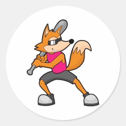 Sticker Rond Renard au baseball avec batte de baseball (Devant)
