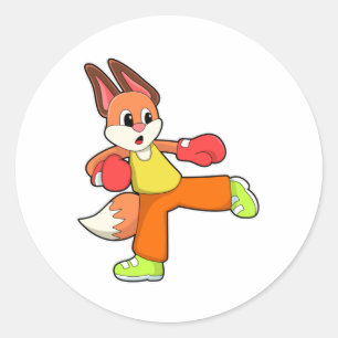 Sticker Rond Renard aux arts martiaux Boxing avec gants de boxe