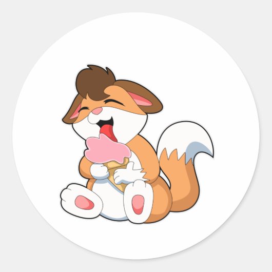 Sticker Rond Renard avec crème glacée fraise (Devant)